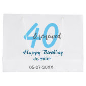 40th & renewed birthday name date blue bold number ラージペーパーバッグ (裏面)