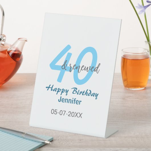 40th & renewed birthday name date blue bold number 台座サイン (インサイチュ)