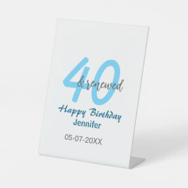 40th & renewed birthday name date blue bold number 台座サイン