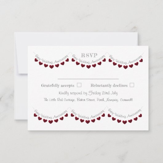 40th rubyのハート結婚記念日RSVPカード 出欠カード (裏面)