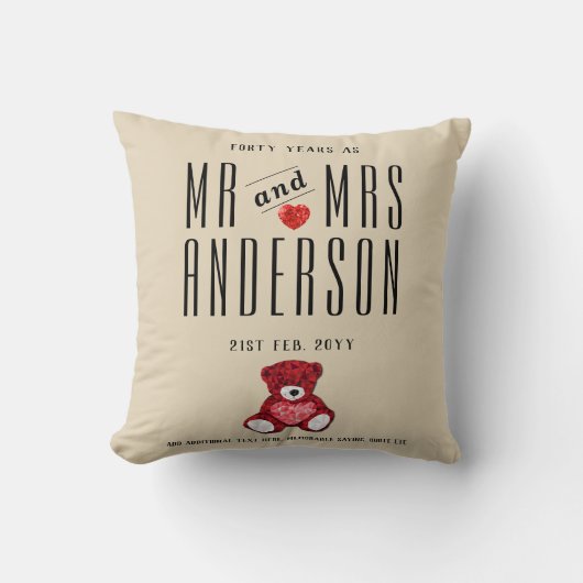 40th RUBYの結婚アニバーサリーギフトパーソナライズされた クッション (正面)