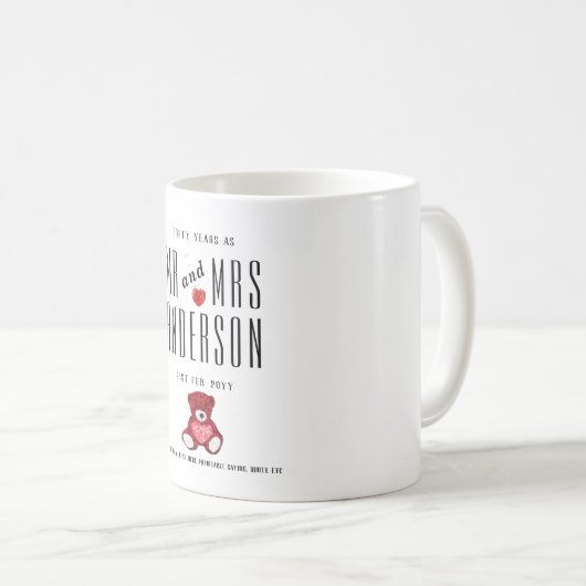 40th RUBYの結婚アニバーサリーギフトパーソナライズされた コーヒーマグカップ (正面右)