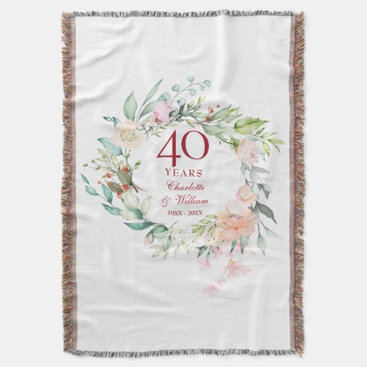 40th Rubyの記念日結婚フローラガーランド スローブランケット (正面縦)