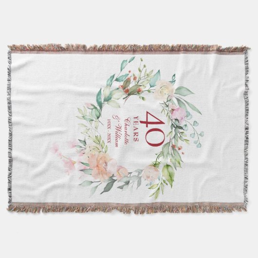 40th Rubyの記念日結婚フローラガーランド スローブランケット (正面)