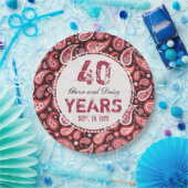 40th Rubyの記念日結婚ペイズリーパターン ペーパープレート (パーティー)