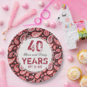 40th Rubyの記念日結婚ペイズリーパターン ペーパープレート (パーティー)