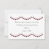 40th Rubyの記念日結婚赤いハートバンティング サンキューカード (裏面)