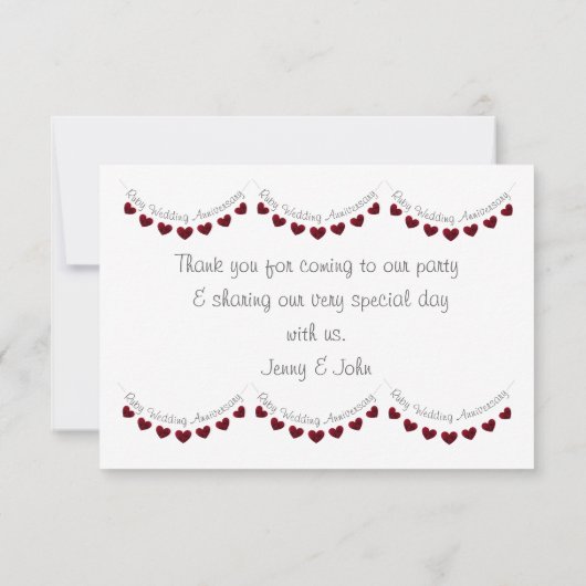 40th Rubyの記念日結婚赤いハートバンティング サンキューカード (裏面)
