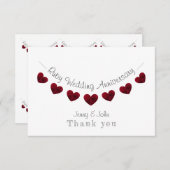 40th Rubyの記念日結婚赤いハートバンティング サンキューカード (正面/裏面)