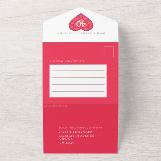 40th Rubyの記念結婚赤いハートRSVP写真 オールインワン招待状 (外側)