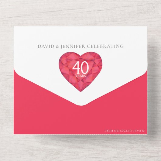 40th Rubyの記念結婚赤いハートRSVP写真 オールインワン招待状 (裏面)