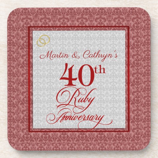 40th Rubyアニバーサリーレッドダマスク コースター (正面)