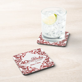 40th Ruby Anniversary パーソナライズされた Swirls コースター