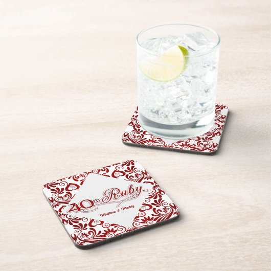 40th Ruby Anniversary パーソナライズされた Swirls コースター (右側)