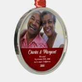 40th Ruby Anniversary Red Damask Photo Christmas メタルオーナメント (右)