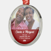 40th Ruby Anniversary Red Damask Photo Christmas メタルオーナメント (左)