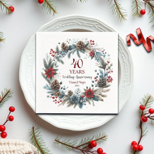 40th Ruby Wedding Anniversary Elegant Winter スタンダードカクテルナプキン