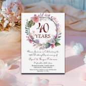 40th Ruby Wedding Anniversary Floral 招待状