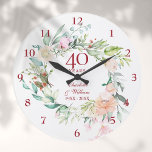 40th Ruby Wedding Anniversary Roses Floral ラージ壁時計<br><div class="desc">Featuring a delicate watercolor floral garland,  this chic botanical 40th wedding anniversary clock can be personalised with your special ruby anniversary details set in elegant typography. Designed by Thisisnotme©</div>