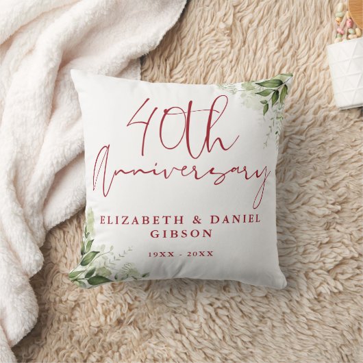 40th Wedding Anniversary Greenery Floral クッション (ブランケット)