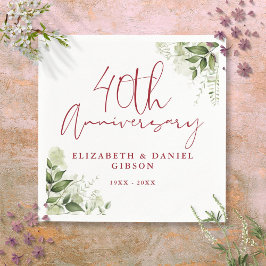 40th Wedding Anniversary Greenery Floral スタンダードカクテルナプキン