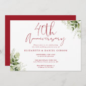 40th Wedding Anniversary Greenery Floral 招待状 (正面/裏面)
