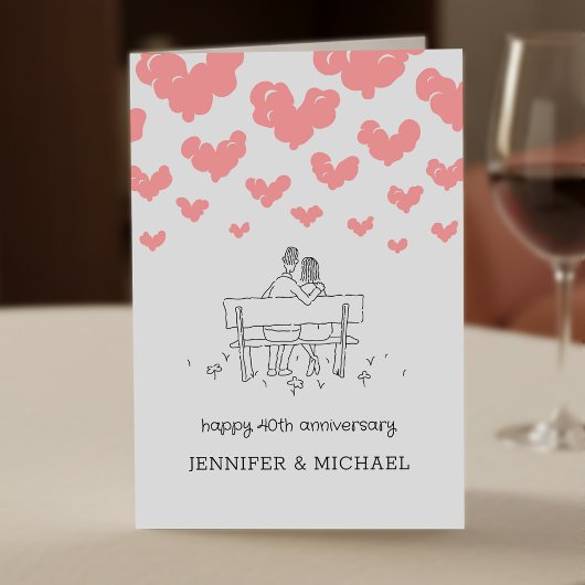 40th Wedding Anniversary Married Couple Hearts カード