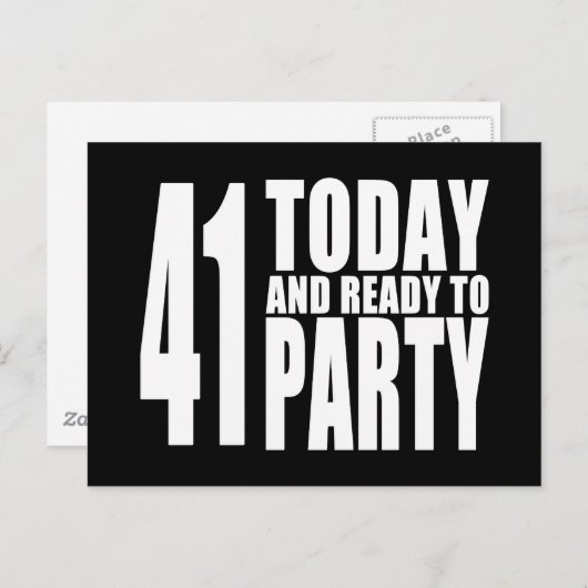 41おもしろい番目の誕生日: 41今日とパーティー準備 インビテーションポストカード (正面/裏面)
