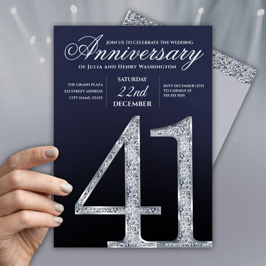 41周年記念ダイヤモンドシルバー紺デザイン 招待状