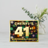 41回目の誕生日パーティはっきりした:, Fireworks カラフル Look 箔招待状ポストカード (立ち正面)