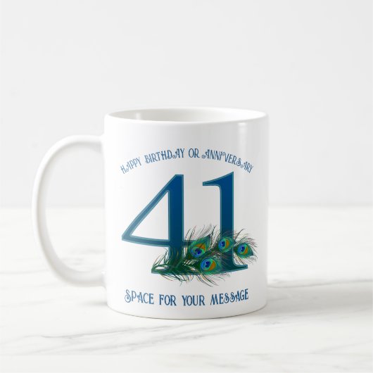 41歳の誕生日または記念日のクジャクの羽 コーヒーマグカップ (左)