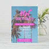 41歳の誕生日を迎える夏のピンクのヤシの木 招待状 (スタンド正面)