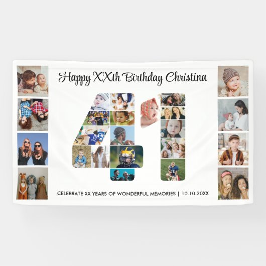 41歳の誕生日パーティーナンバー41フォトコラージュ 横断幕 (横)