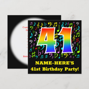 41歳の誕生日パーティー:楽しい音楽のシンボル、虹41 招待状