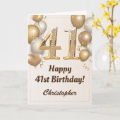 41歳の誕生日 ゴールド風船とコンフェッティ 誕生日 カード (黄色い花)