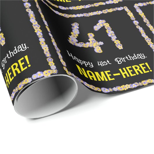 41歳の誕生日:花の数字、オーダーメイドネーム ラッピングペーパー (ロールコーナー)