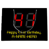 41歳の誕生日:赤い電卓風デザインの「41」+ 名前 ラージペーパーバッグ (正面)
