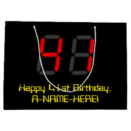 41歳の誕生日:赤い電卓風デザインの「41」+ 名前 ラージペーパーバッグ