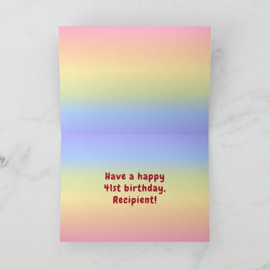 41番目の誕生日カラフル: Rainbow # 41,名前をカスタムする カード (内部)