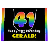 41番目の誕生日カラフル: Rainbow # 41,名前をカスタムする ラージペーパーバッグ (正面)