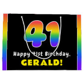 41番目の誕生日カラフル: Rainbow # 41,名前をカスタムする ラージペーパーバッグ (裏面)