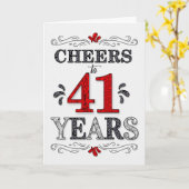 41番目の誕生日応援の赤い白の黒いパターン カード (黄色い花)