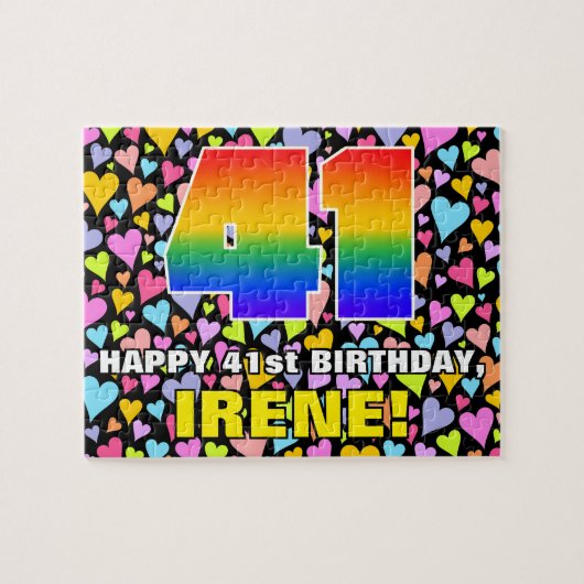 41番目の誕生日:おもしろい、愛するハートシェイプ+「41」 ジグソーパズル (横)