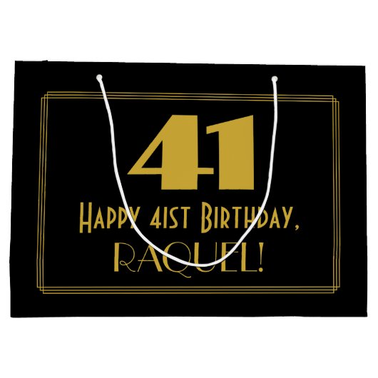 41番目の誕生日:インスパイアアールデコの「41」の外観と名前 ラージペーパーバッグ (裏面)