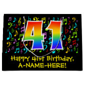 41番目の誕生日-カラフル音楽シンボル、レインボー41 ラージペーパーバッグ (正面)