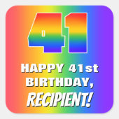 41番目の誕生日: カラフル、おもしろいレインボーパターン# 41 スクエアシール (正面)
