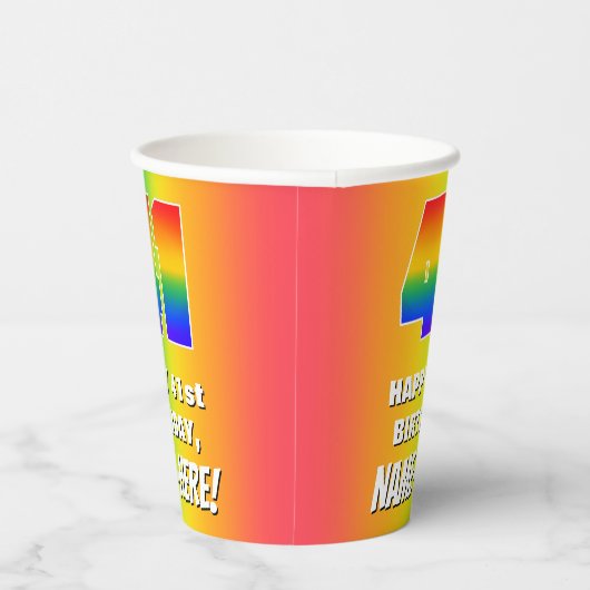 41番目の誕生日: カラフル、おもしろいレインボーパターン# 41 紙コップ (右)