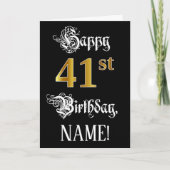 41番目の誕生日:ファンシースクリプト、フェイク金ゴールド・ルック、名前 カード (正面)