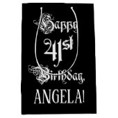 41番目の誕生日: ファンシー、スクリプエレガントト+名前をカスタムする ミディアムペーパーバッグ (正面)