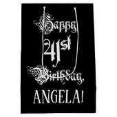 41番目の誕生日: ファンシー、スクリプエレガントト+名前をカスタムする ミディアムペーパーバッグ (裏面)